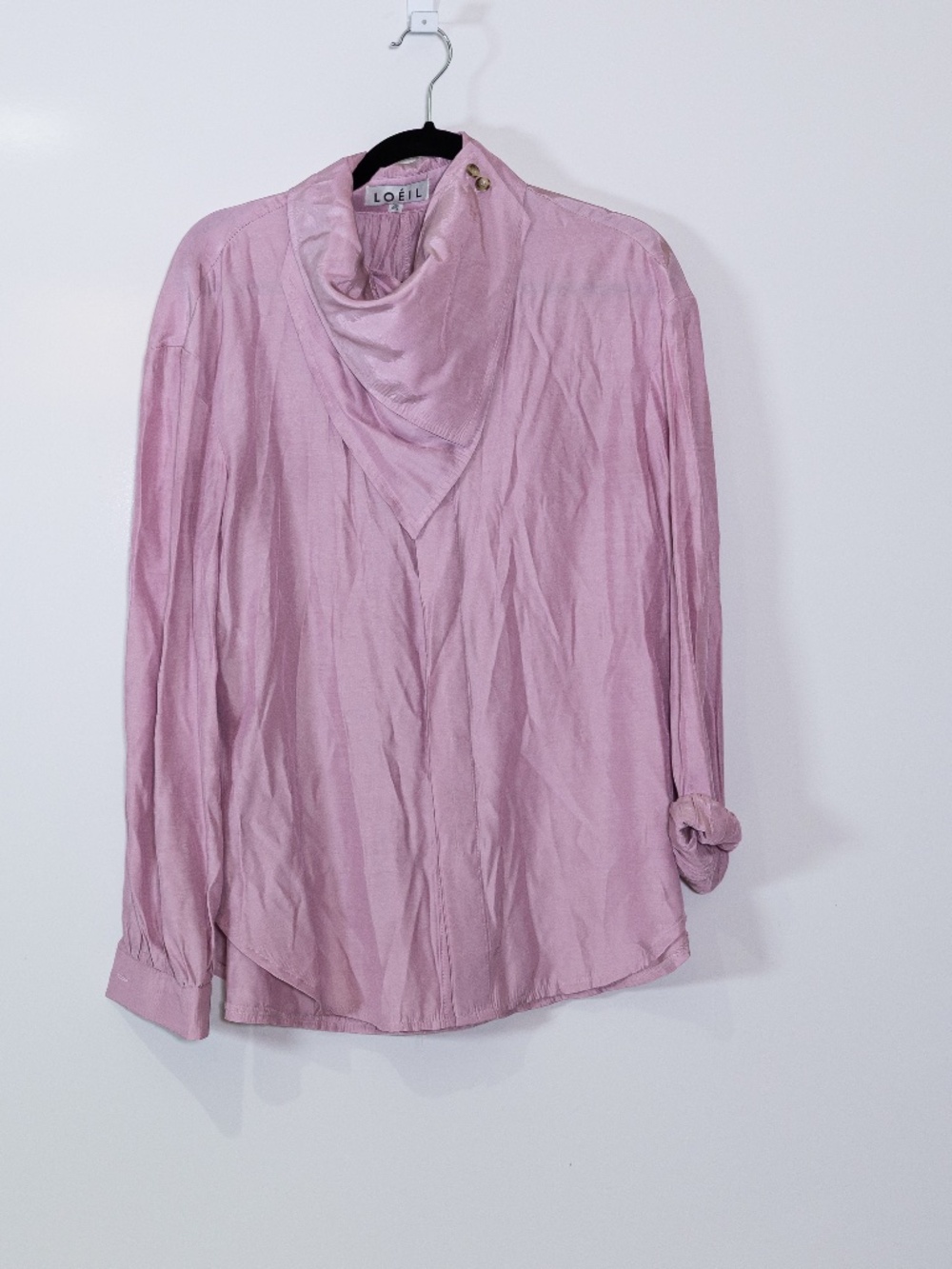 Loeil Silk Blend Wrap Scarf Neck Long Sleeve Lightweight Blouse Lilac Purple OS